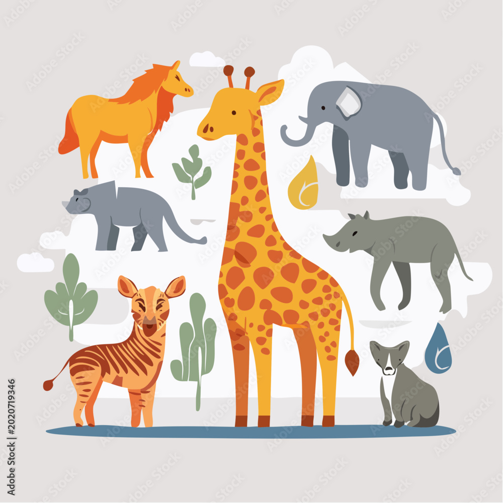 Fototapeta premium Collection of Stylized African Animals