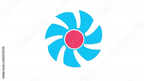 Blue Fan Icon. Fan Animation, Alpha Channel. Cartoon