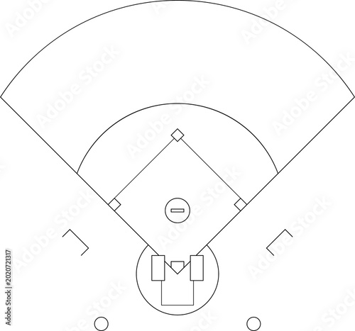 野球のグラウンドの平面図、野球場のイラスト