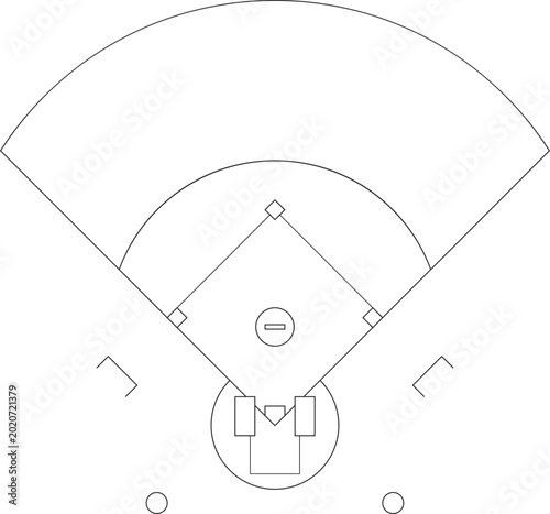 Foto 野球のグラウンドの平面図、野球場、ベクターイラスト