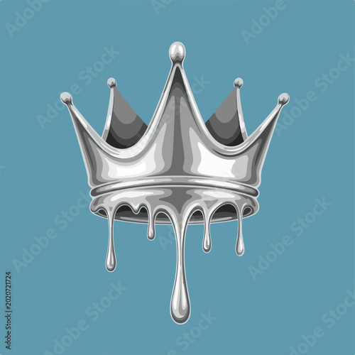 A dripping silver crown against a blue background symbolizing royalty