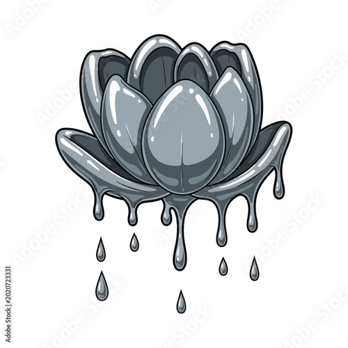 Melting lotus flower in gray tones on white background