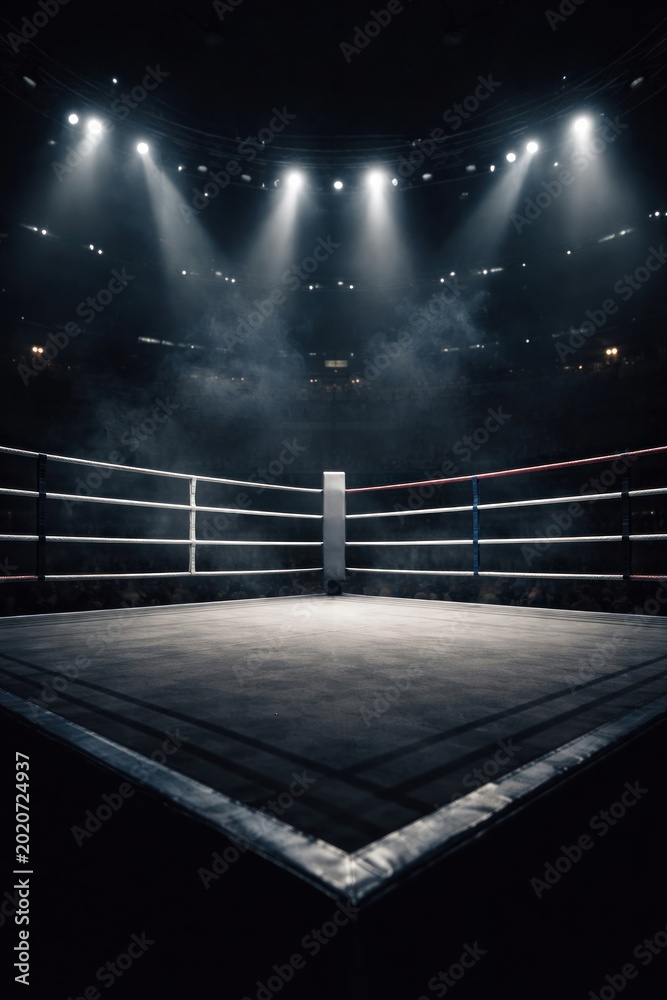 Obraz premium Dramatic boxing ring under lights.