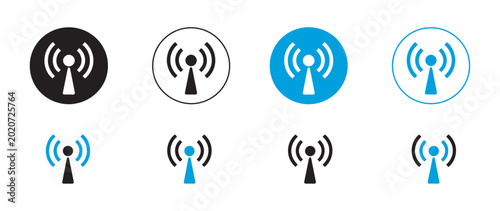 Wireless signal icon set vector, wireless antenna and WiFi signal icons, internet connection symbol collection, digital communication network design set