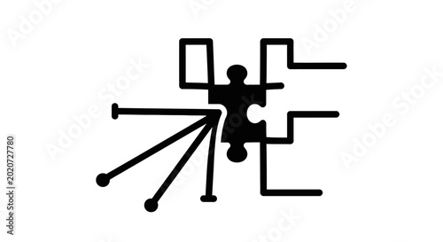 Abstract Puzzle Piece Icon with Connecting Lines and Nodes