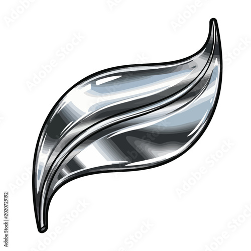 Shiny metallic leaf icon with reflective surface and black outline