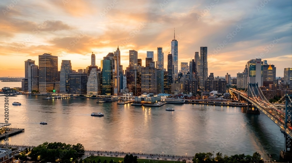Fototapeta premium Urban Majesty - Cinematic Cityscape at Golden Hour