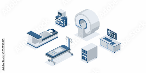 isometric medical equipment set on a white background