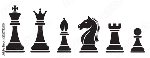 Φωτογραφία Chess icon set modern flat outline vector, chess pieces and board strategy symbo