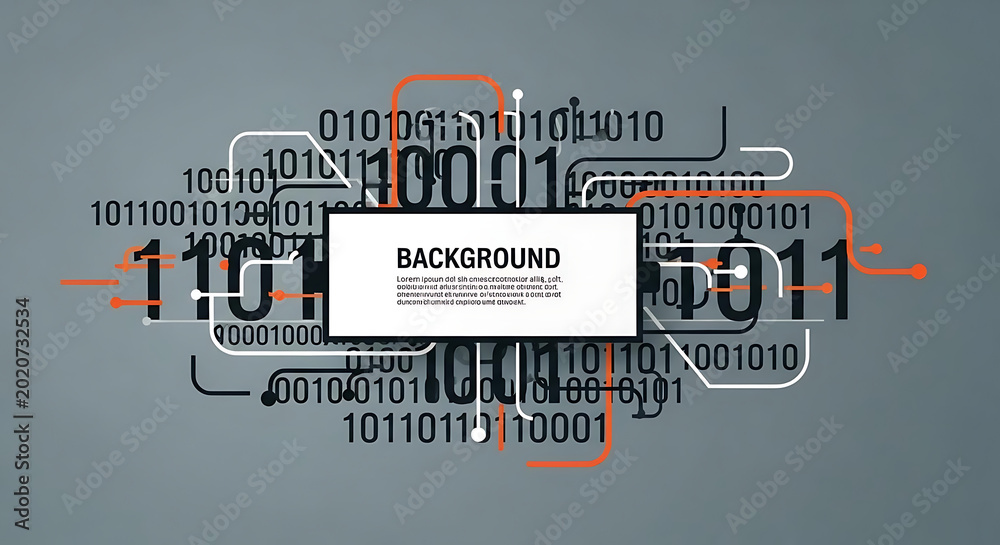 Fototapeta premium Digital circuit board with binary code on gray background for tech concepts
