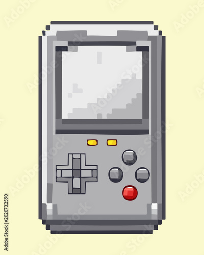 Retro handheld gaming console grey portable video game player device with buttons and screen display for nostalgic digital entertainment electronics collection theme