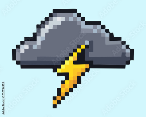 Fotografija Stormy grey cloud pixel illustration with lightning for weather forecast theme a