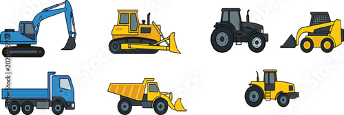 Photos Construction and industrial vehicle collection vector illustration with excavato