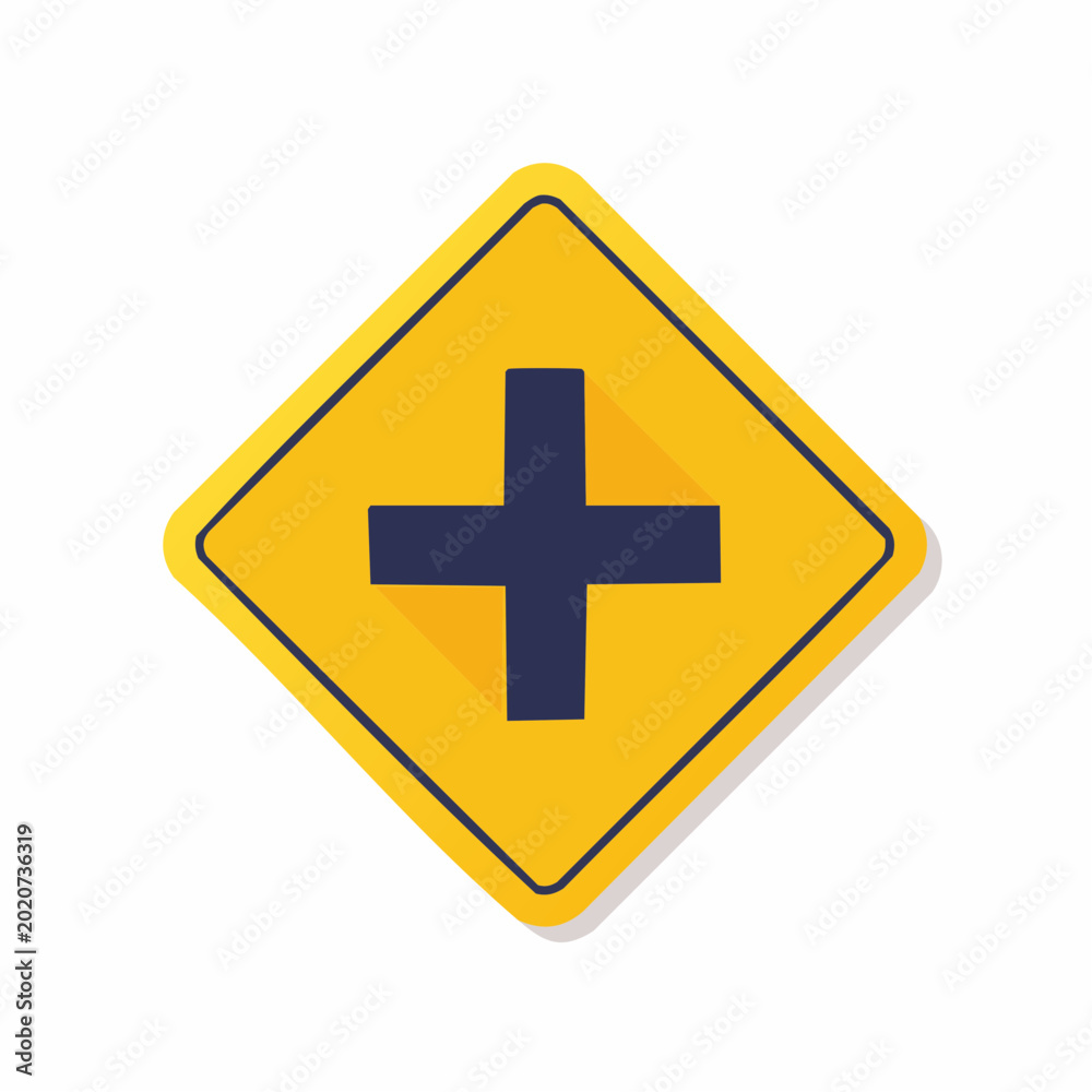 Fototapeta premium Yellow Diamond Road Sign with Plus Symbol