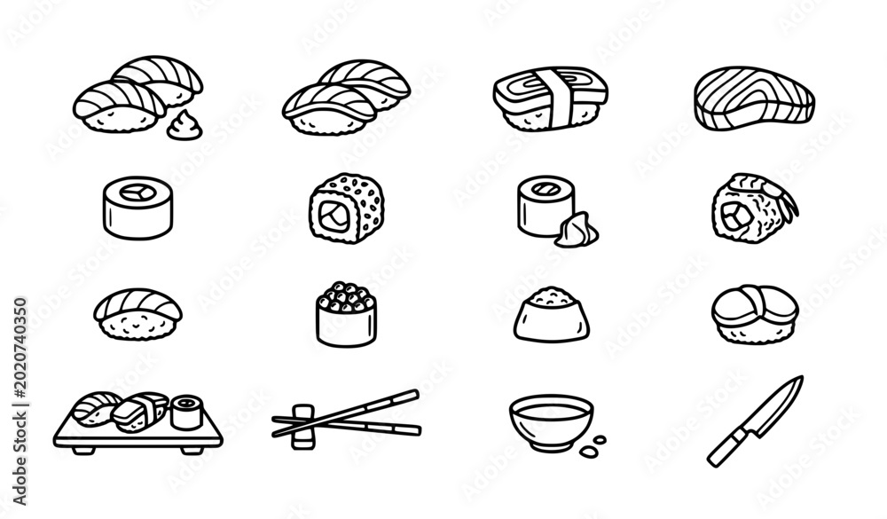 Αυτοκόλλητο SEO Title:
Sushi line icon set Japanese food outline symbols editable vector col