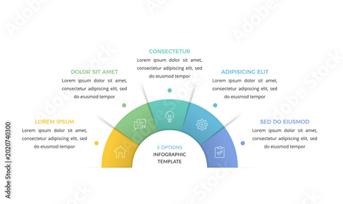 Bild auf Leinwand Professional semicircle infographic template with five segments is ideal for bus