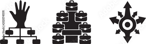 Photos Black Business Icon Set Hand Hierarchy Briefcase Stack Direction Arrow Managemen