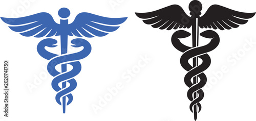 Blue and black caduceus medical symbols Vector