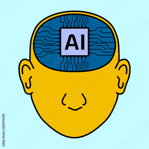 Fotografía AI chip and circuit pattern inside human head, Replacement a brain with AI chip, concept for technology and engineering in the future