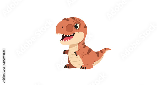 Schilderij op canvas Cute cartoon T-Rex dinosaur, happy, playful, isolated on white background