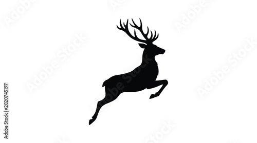 deer silhouette leaping stag against white background