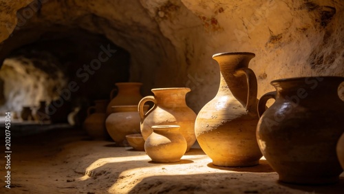 Clay pots in cave