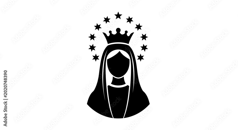 Εκτύπωση καμβά Madonna silhouette adorned with a crown and star halo depicts religious iconography, spiritual devotion, and traditional cultural heritage found in sacred art and historical symbolism