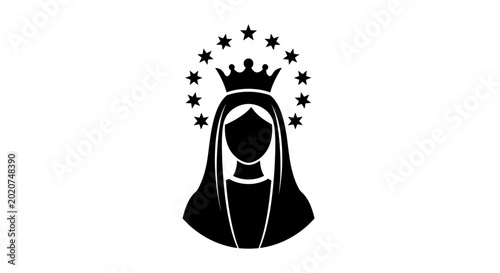 Fotografi Madonna silhouette adorned with a crown and star halo depicts religious iconography, spiritual devotion, and traditional cultural heritage found in sacred art and historical symbolism