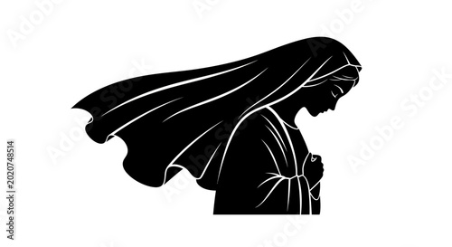 Tableau sur toile Woman silhouette wearing a head covering depicts religious devotion, prayer, and solemn reflection in a traditional cultural context