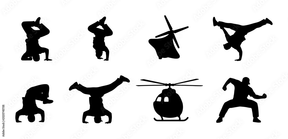 Ταπετσαρία Dynamic Breakdance Silhouettes and Helicopter Icons, Action Poses, Movement Grap