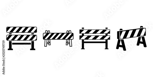 Photos Road Barrier and Construction Barricade Outline Icon Set