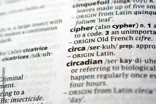 Canvastavla English Dictionary Page Close Up With The Word Transcription Of -circa