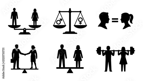 Gender Equality Icons Set, Diverse Representation of Balance and Fairness, Vector Graphics for Social Justice and Human Rights Concepts