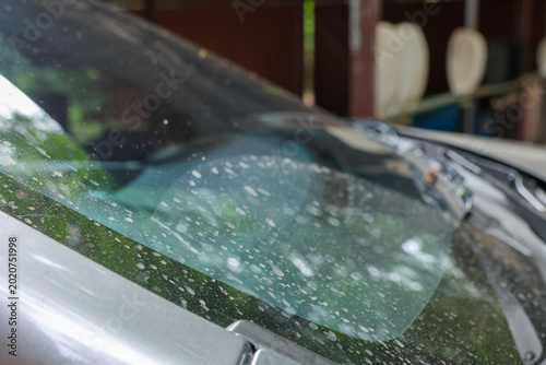 Εκτύπωση καμβά Close up view of dirty car windshield with water spots and streaks over glass su