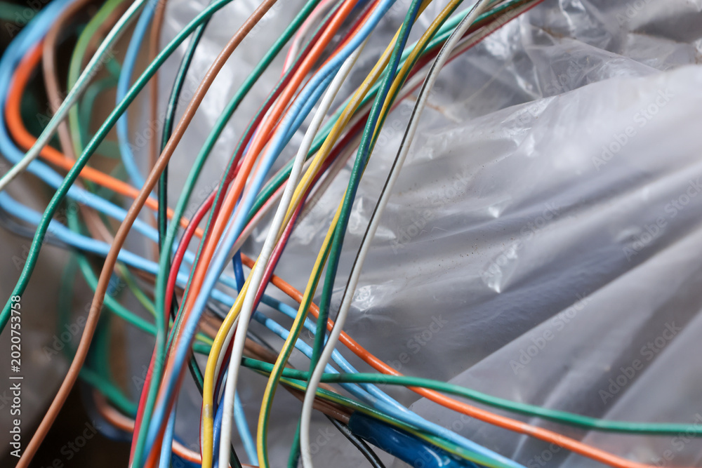 Ταπετσαρία Colorful cable wire tangle creates messy chaos of electricity connections next t