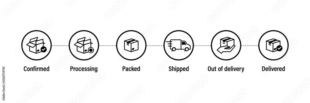 Foto Modern delivery status vector illustration set featuring order tracking stages