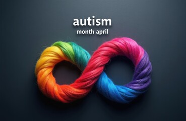 Rainbow infinity symbol represents autism awareness month in April. It signifies neurodiversity brain health acceptance for autism ADHD neurological disorders and inclusion.