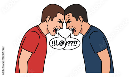 Cuadro en lienzo Angry men shouting and arguing face to face illustration