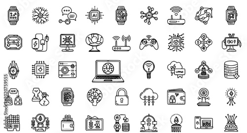 Cloud computing line icons collection: smart devices data digital