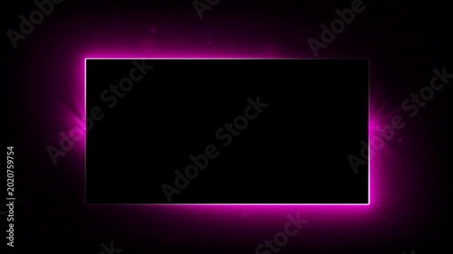 Glowing violet neon frame animation with bursting particles and side light leaks on transparent background 4K