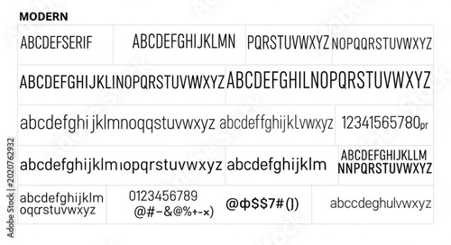 Schilderij op canvas Modern Typography Font Samples Alphabet and Numbers Display.