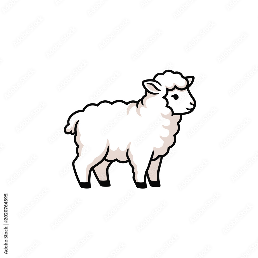 Obraz premium Cute Sheep Standing In White Woolly Coat