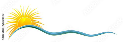 A symbol of dawn of the sun with a blue wave.