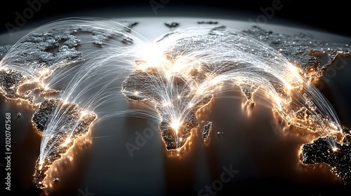 global network connection map with glowing lines, internet communication concept