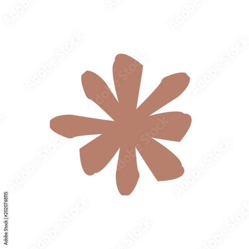 Abstract brown organic flower or star shape with hand drawn brush stroke style