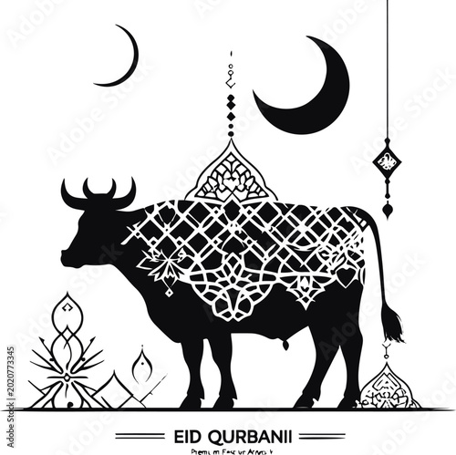 Photos Minimal Islamic Eid Qurbani poster style, white background with expressive black