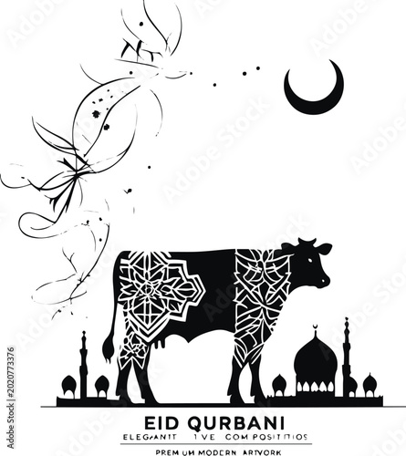 Tablou pe pânză Minimal Islamic Eid Qurbani poster style, white background with expressive black