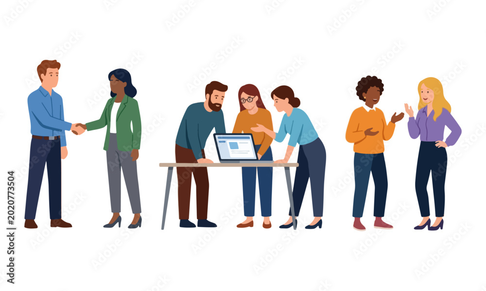 Obraz premium Diverse Business People Collaborating and Shaking Hands Illustration