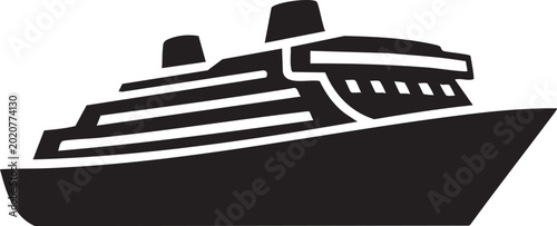 Billede på lærred Cruise ship, ocean liner, vessel icon, black silhouette, transportation symbol