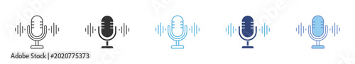 Foto Microphone Icon Set, Audio recording, voice broadcasting, streaming media, and sound communication vector icons